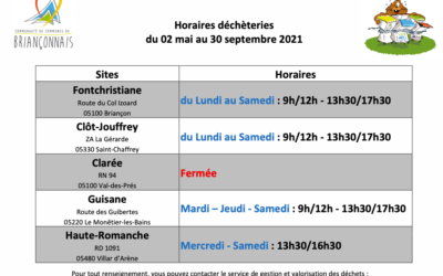 Nouveaux horaires de déchèteries