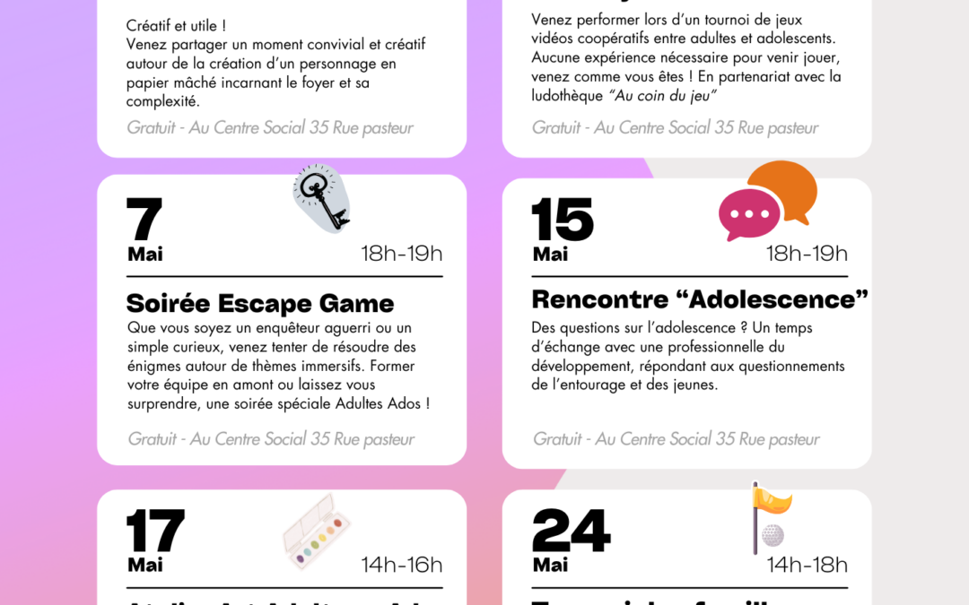 Animations Adultes avec adolescents en Avril-Mai à Briançon