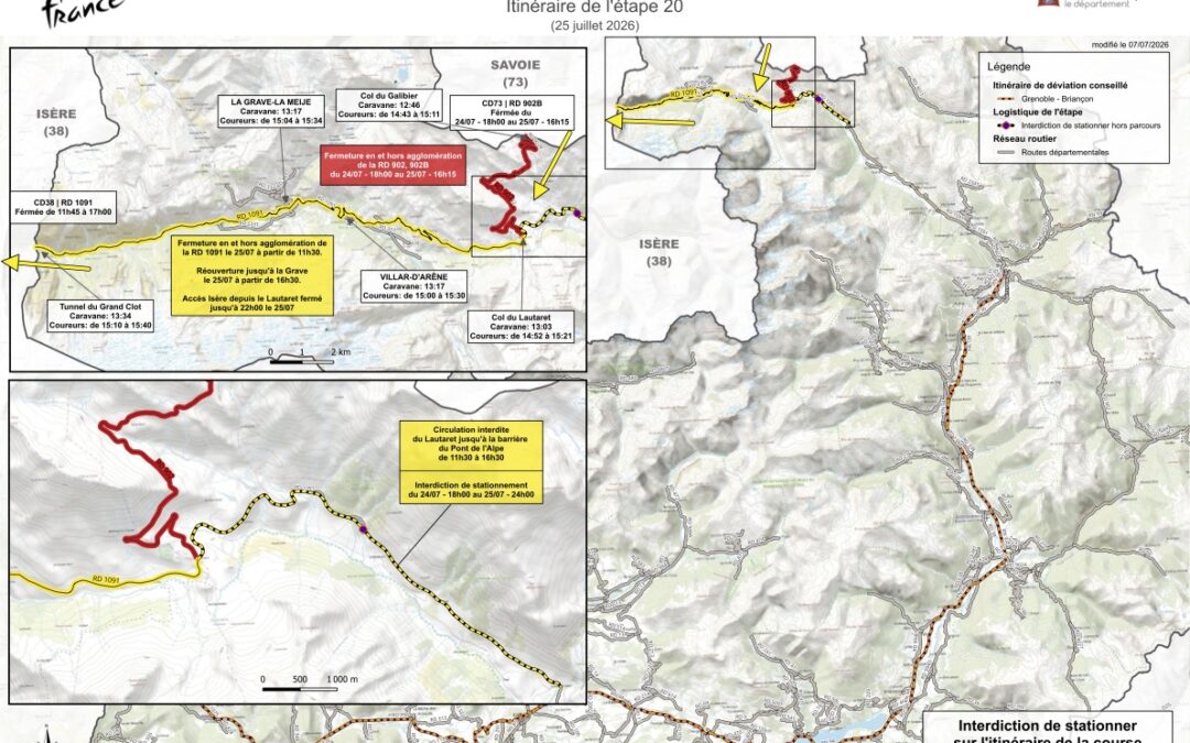 Tour de France 2026 – Cartes de restrictions de circulation